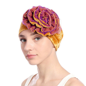 Women's Beaded Flower, Velvet India Style Turbans - Ailime Designs