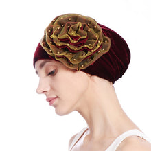 Load image into Gallery viewer, Women&#39;s Beaded Flower, Velvet India Style Turbans - Ailime Designs