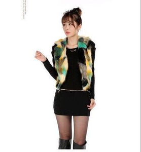 Colorful Patchwork Design Women's Fur Vests - Ailime Designs - Ailime Designs