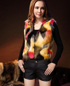 Colorful Patchwork Design Women's Fur Vests - Ailime Designs - Ailime Designs