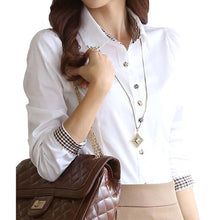 Load image into Gallery viewer, Women&#39;s White Business Button Collar Shirt - Ailime Designs - Ailime Designs