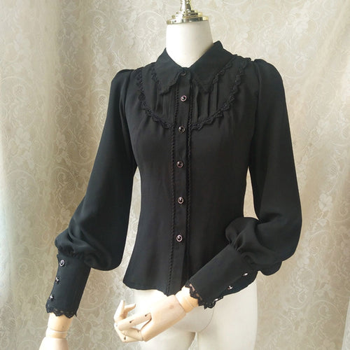 Chiffon Button Down White/Black Shirt – Ailime Designs - Ailime Designs