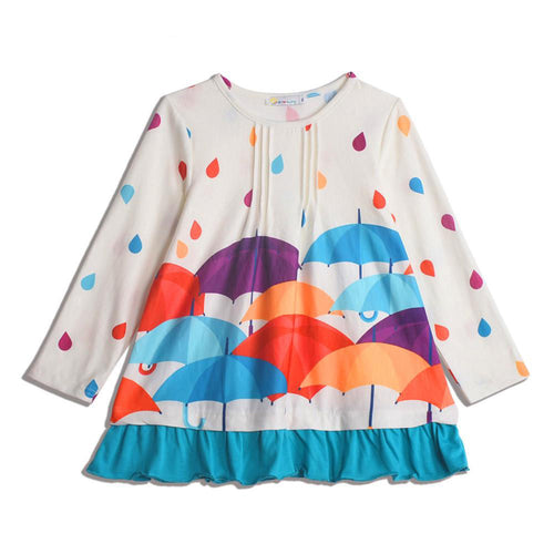 Childrens Umbrella Digital Print Design Ruffle Hem Top - Ailime Designs