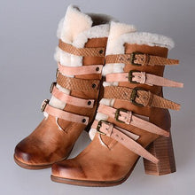 Load image into Gallery viewer, Women&#39;s Multi Colored Strap Buckle Design Fur Trim Boots