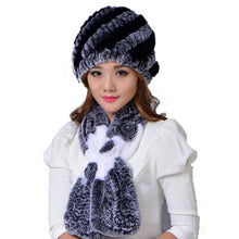 Load image into Gallery viewer, Elegant Warm Fluted Design Women&#39;s Rabbit Fur 2pc Hat Sets - Ailime Designs