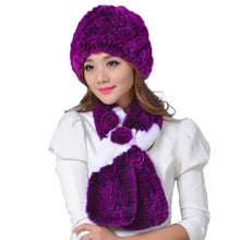 Load image into Gallery viewer, Elegant Warm Fluted Design Women&#39;s Rabbit Fur 2pc Hat Sets - Ailime Designs