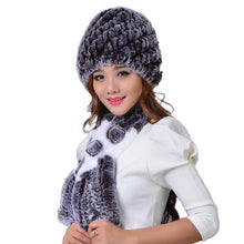 Load image into Gallery viewer, Elegant Warm Fluted Design Women&#39;s Rabbit Fur 2pc Hat Sets - Ailime Designs