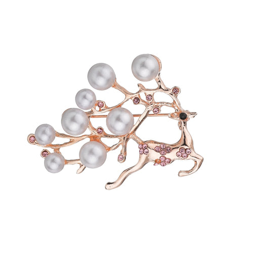 Rudolph The Rhinestone & Simulated Pearl Pin Brooch - Ailime Designs