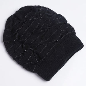 Women's Pitch Pleated Simulated Pearl Design Knit Caps - Ailime Designs