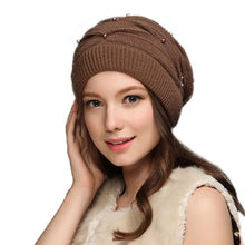 Load image into Gallery viewer, Women&#39;s Pitch Pleated Simulated Pearl Design Knit Caps - Ailime Designs