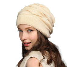 Load image into Gallery viewer, Women&#39;s Pitch Pleated Simulated Pearl Design Knit Caps - Ailime Designs