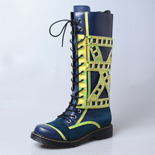 Load image into Gallery viewer, Women&#39;s Two-toned String Lace Design Genuine Leather Skin Boots