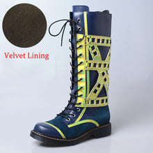 Load image into Gallery viewer, Women&#39;s Two-toned String Lace Design Genuine Leather Skin Boots