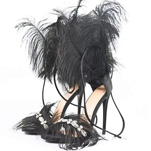 Ostrich Feather Design Sling-back High Heels - Ailime Designs