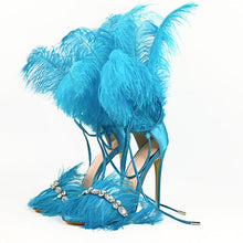 Load image into Gallery viewer, Ostrich Feather Design Sling-back High Heels - Ailime Designs