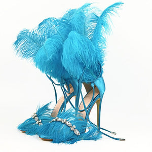 Ostrich Feather Design Sling-back High Heels - Ailime Designs