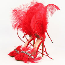 Load image into Gallery viewer, Ostrich Feather Design Sling-back High Heels - Ailime Designs