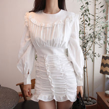 Load image into Gallery viewer, White Pleated Balloon Sleeve Ruffle Bottom Mini Dress - Ailime Designs