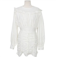 Load image into Gallery viewer, White Pleated Balloon Sleeve Ruffle Bottom Mini Dress - Ailime Designs