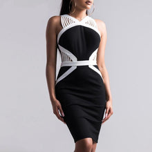 Load image into Gallery viewer, Women&#39;s Black &amp; White Sleeveless Fluted Panel Design Body-con Dresses