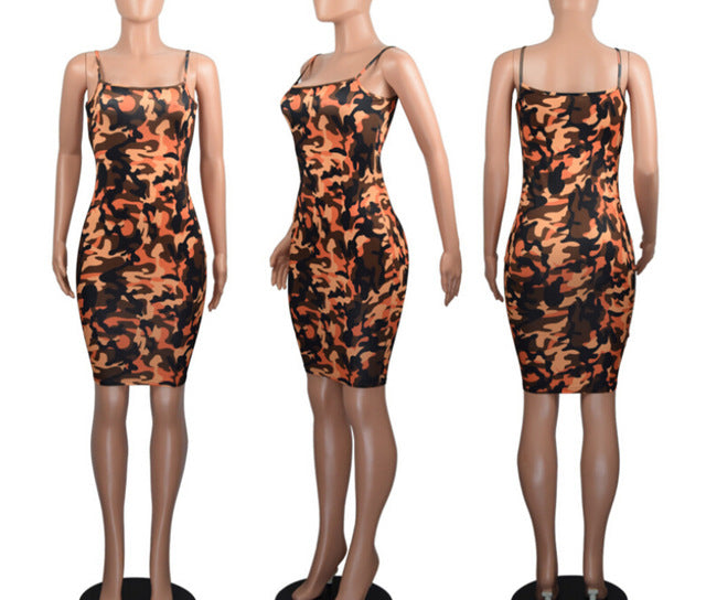 Women's Sleeveless Spaghetti Strap Camouflage Printed Dresses