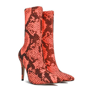 Women's Stylish Trending Snake Print Design Stretch Ankle Boots