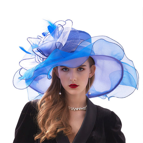 Layered Ruffle Women's Beautiful Flower Motif Trimmed Hats - Ailime Designs