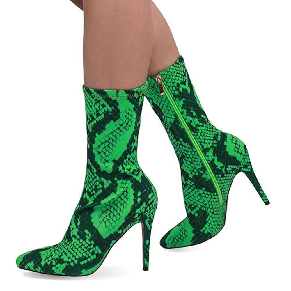 Women's Stylish Trending Snake Print Design Stretch Ankle Boots