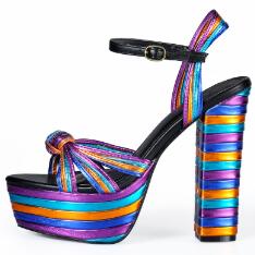 Women's Stylish Rainbow Strap Ankle Design Platform Heels