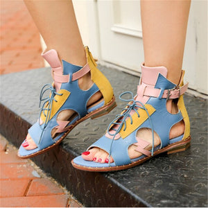 Women's Roman Hollow-cut String Tie Sandals