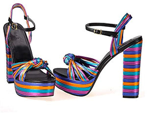 Women's Stylish Rainbow Strap Ankle Design Platform Heels