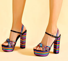 Load image into Gallery viewer, Women&#39;s Stylish Rainbow Strap Ankle Design Platform Heels