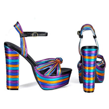 Load image into Gallery viewer, Women&#39;s Stylish Rainbow Strap Ankle Design Platform Heels