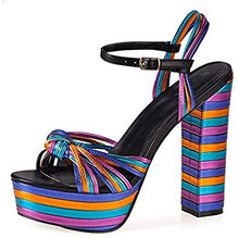 Load image into Gallery viewer, Women&#39;s Stylish Rainbow Strap Ankle Design Platform Heels