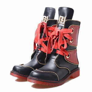 Women's Genuine Leather Skin Rivet Design Ankle Boots