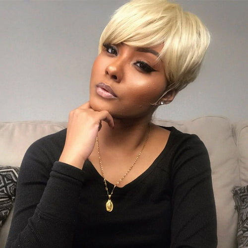 Blonde Pixie-cut Lace Front Human Hair Wigs -  Ailime Designs