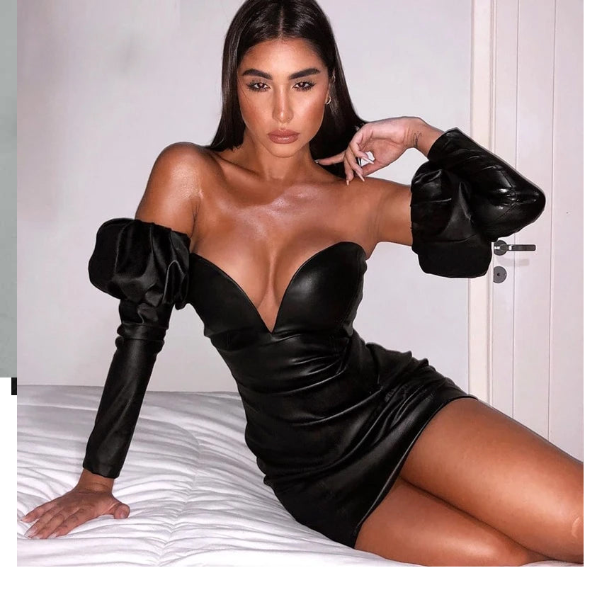 Women's Hot Black Sexy Body-con Wet-look Dresses