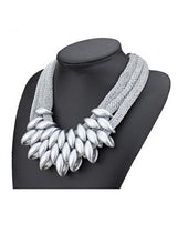 Load image into Gallery viewer, Statement Maker Women&#39;s Silver Bib Necklace w/ Mesh Neck Rope -  Neckline Fashion Accessories - Ailime Designs