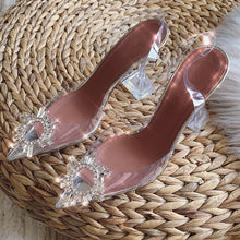 Load image into Gallery viewer, PVC Clear Sling-back Design Shoes w/ Crystal Flower Motif - Ailime Designs